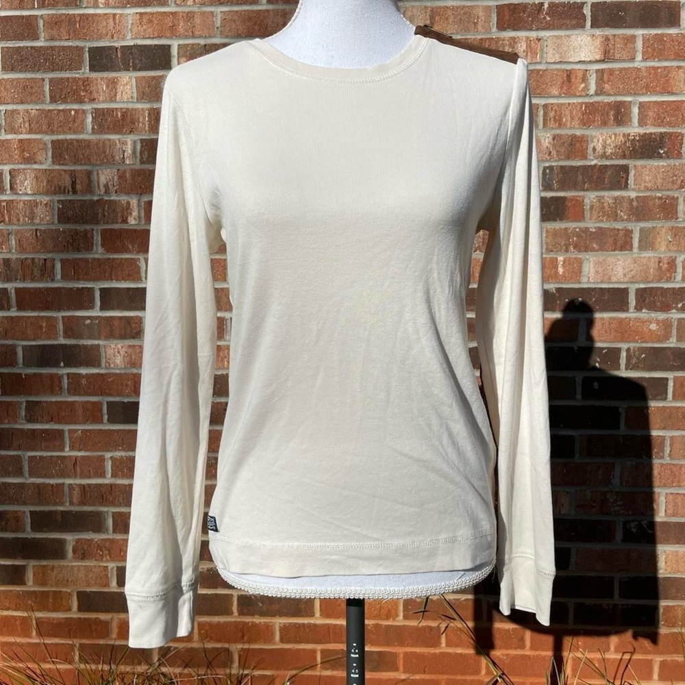 Ralph Lauren Petite Large 100% Large Cream Brown Preppy Long Sleeve Shirt